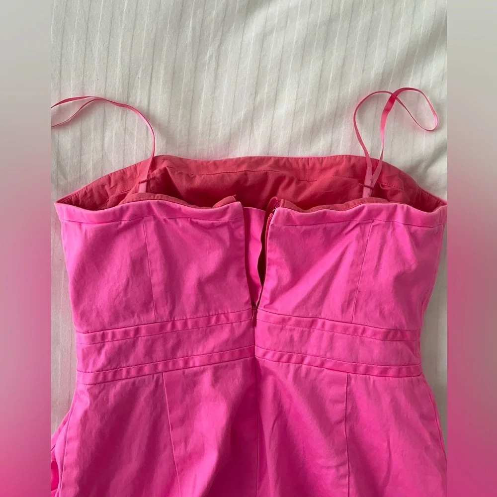 J. Crew Flamenca Neon Hot Pink Strapless Ruffle Cocktail Dress Cotton Sz 6 - Picture 15 of 16